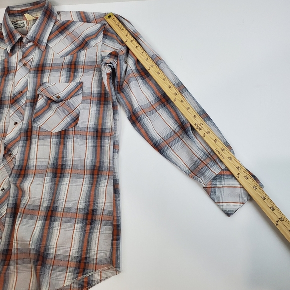 VTG 80s Champion Westerns Brown Plaid Western Pearl Snap Front Shirt Cowboy 16.5 - Picture 13 of 15